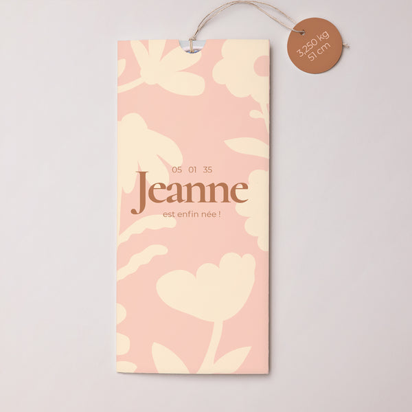 Faire-part Naissance Pochette portrait 2 cartes, étiquette Baby flower photo