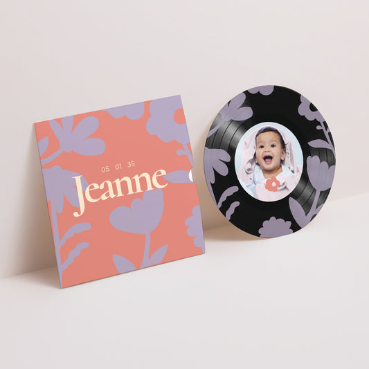 Faire-part Naissance Pochette disque Baby flower photo