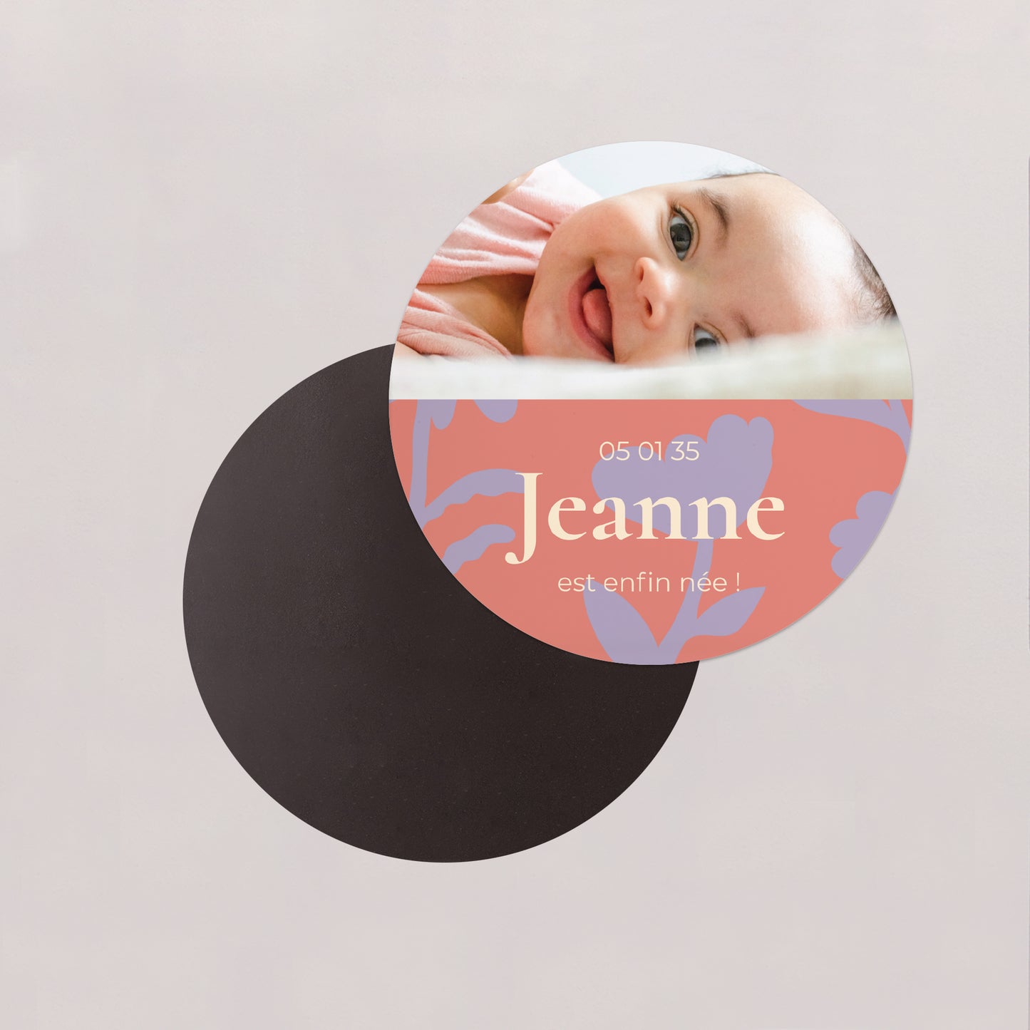 Faire-part Naissance Lot de 8, magnétique, rond, Ø 10cm Baby flower photo N° 2