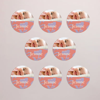 Faire-part Naissance Lot de 8, magnétique, rond, Ø 10cm Baby flower photo N° 3