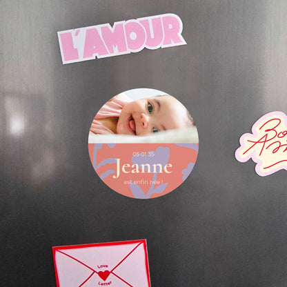 Faire-part Naissance Lot de 8, magnétique, rond, Ø 10cm Baby flower photo N° 4