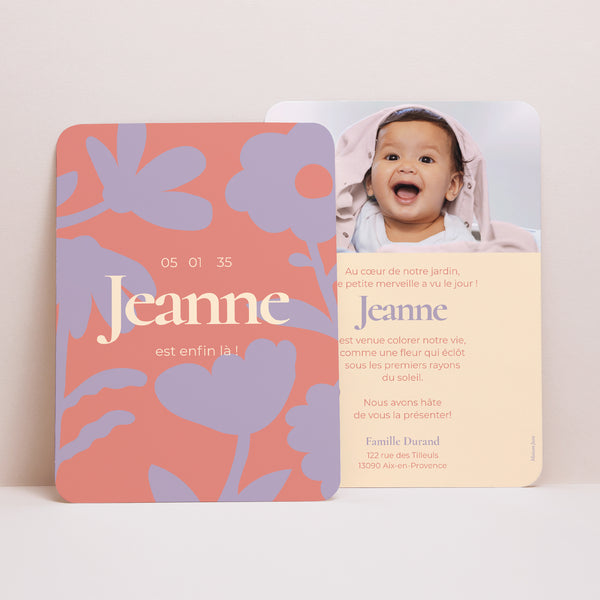 Faire-part Naissance Portrait, bords arrondis Baby flower photo
