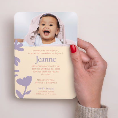 Faire-part Naissance Portrait, bords arrondis Baby flower photo N° 3