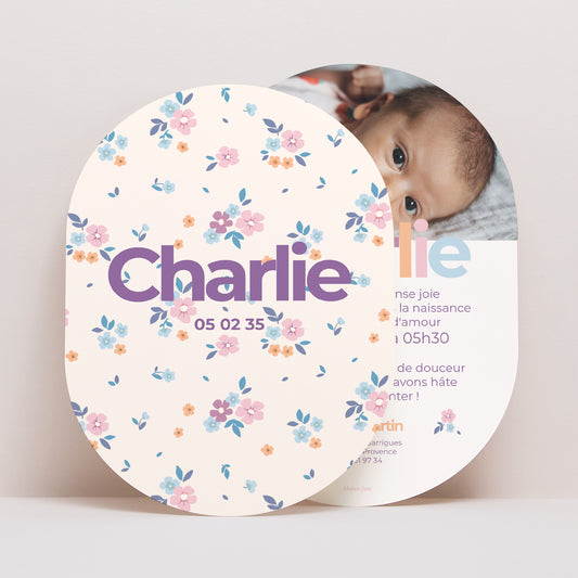 Faire-part Naissance Ovale Sweet flowers photo