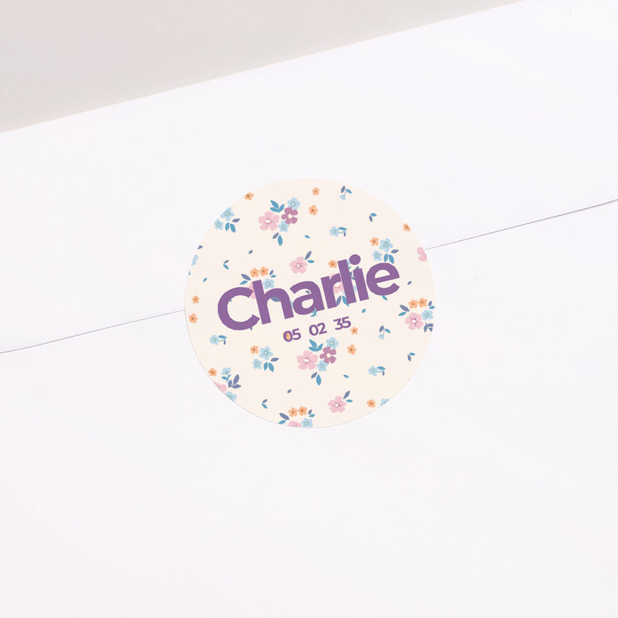 Sticker Naissance Rond Sweet flowers photo