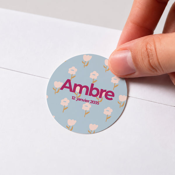 Sticker Naissance Rond Les fleurs photo