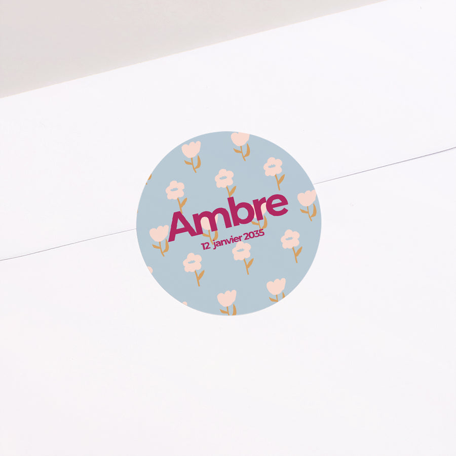 Sticker Naissance Rond Les fleurs photo