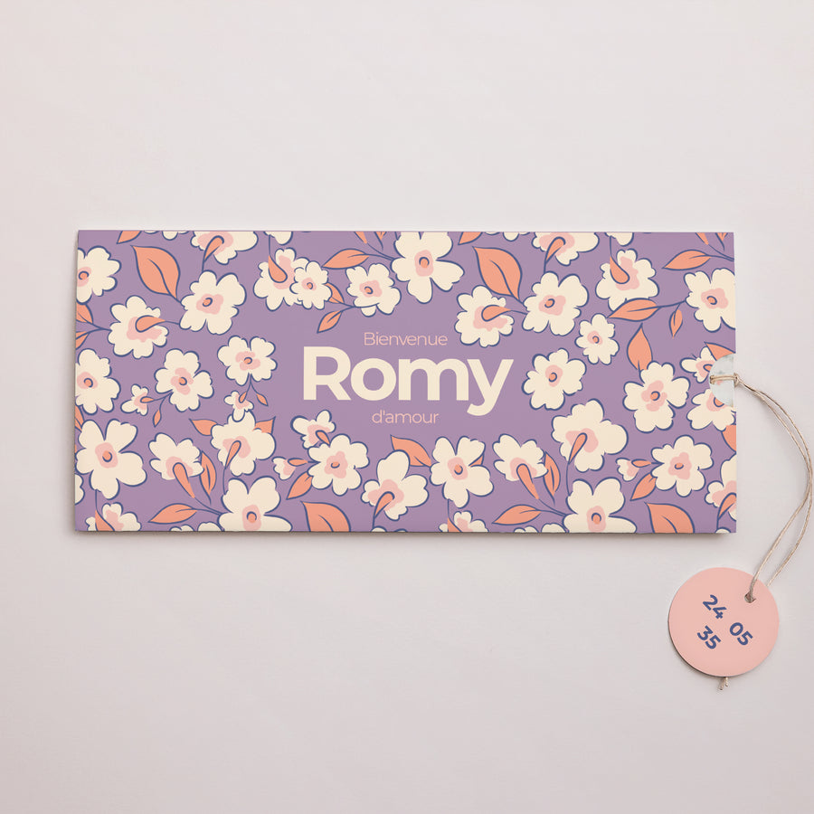 Faire-part Naissance Pochette 2 cartes, étiquette Flowery photo