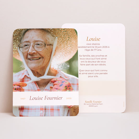 Faire-part Décès Portrait, bords arrondis Pour toujours photo