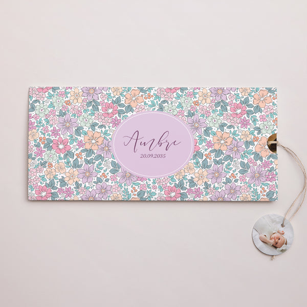 Faire-part Naissance Pochette 2 cartes, étiquette Fleur de Coton photo
