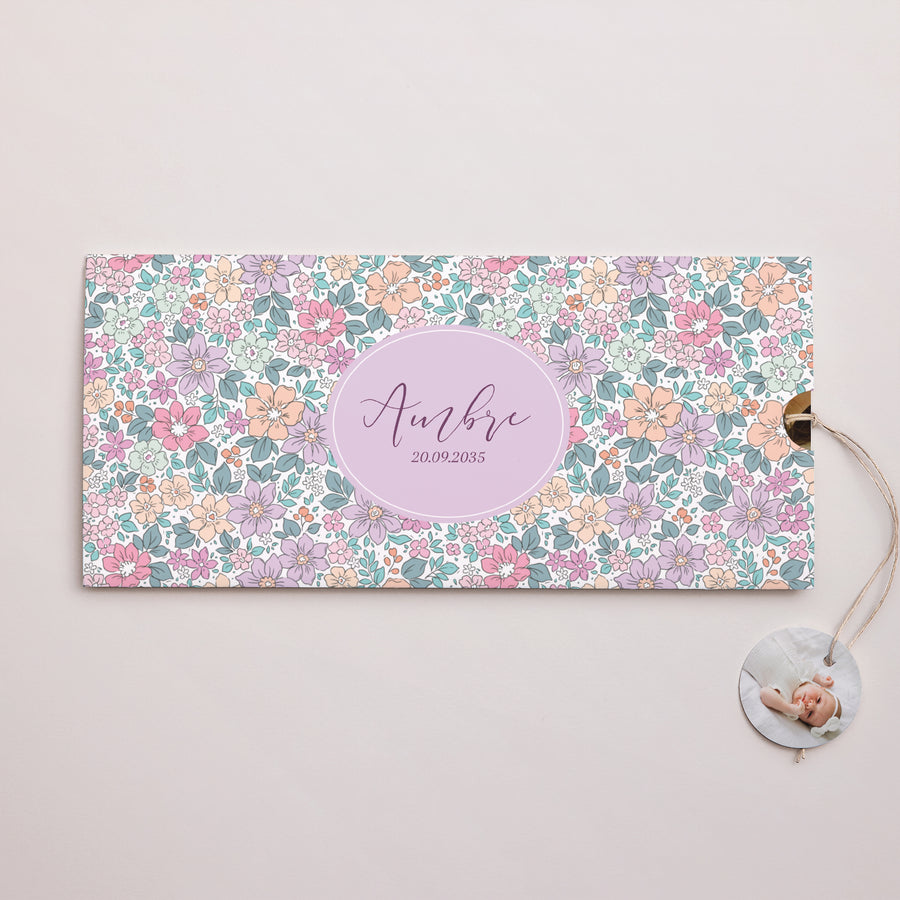 Faire-part Naissance Pochette 2 cartes, étiquette Fleur de Coton photo