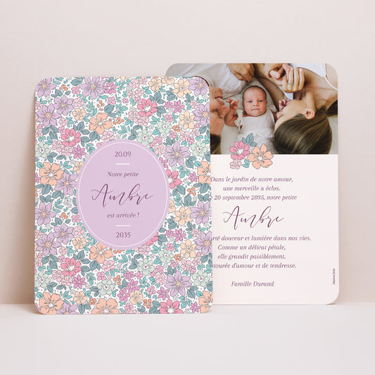 Faire-part Naissance Portrait, bords arrondis Fleur de Coton photo
