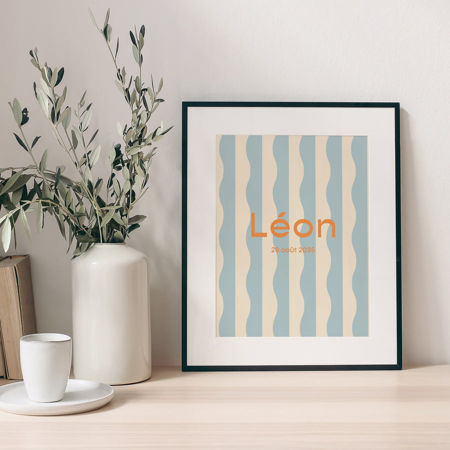 Affiche Naissance Portrait Blue waves photo