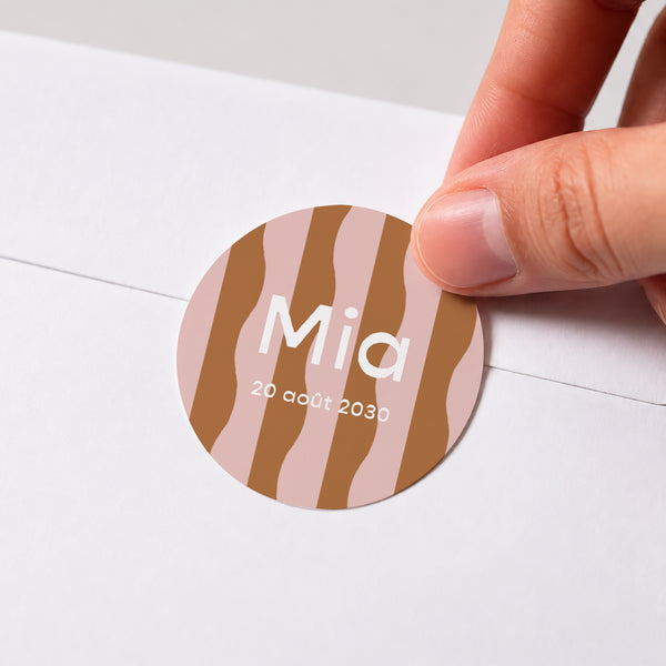 Sticker Naissance Rond Pink waves photo