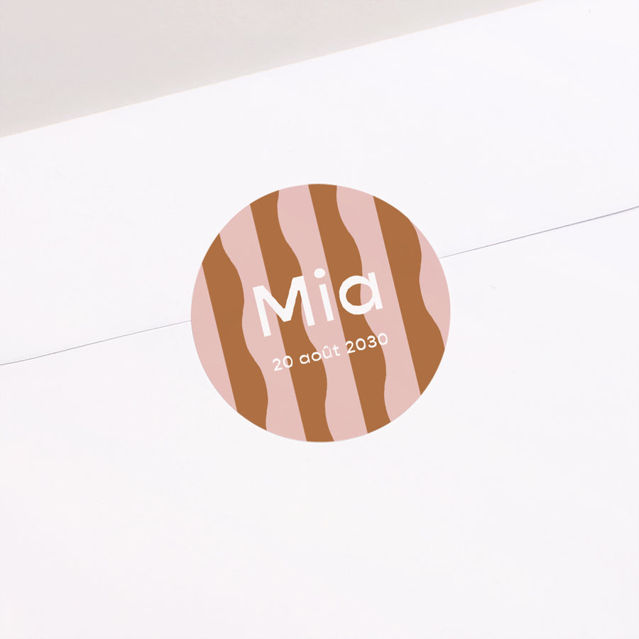 Sticker Naissance Rond Pink waves photo
