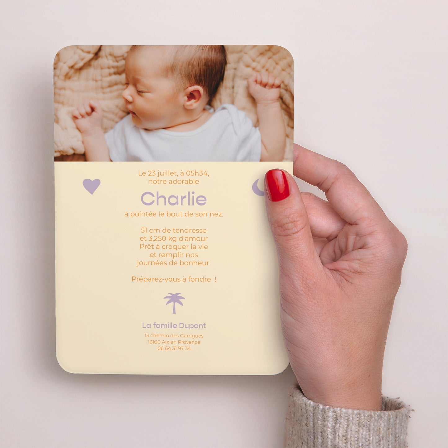 Faire-part Naissance Portrait, bords arrondis Rayon de soleil photo N° 3