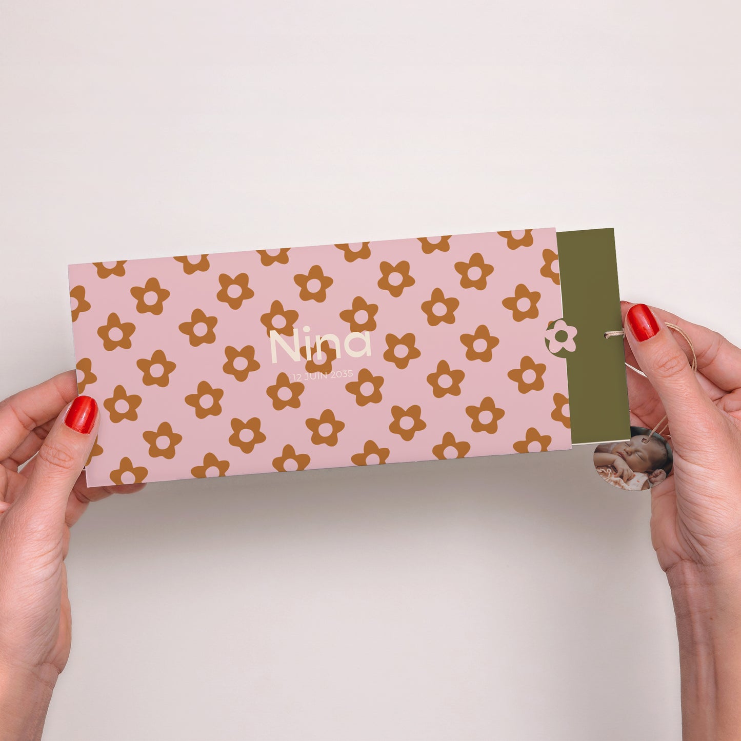 Faire-part Naissance Pochette 2 cartes, étiquette Brins de fleurs photo N° 2