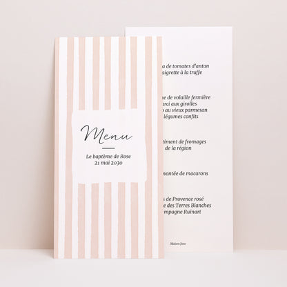 Menu Baptême Panoramique portrait Rayures roses claires II photo N° 1