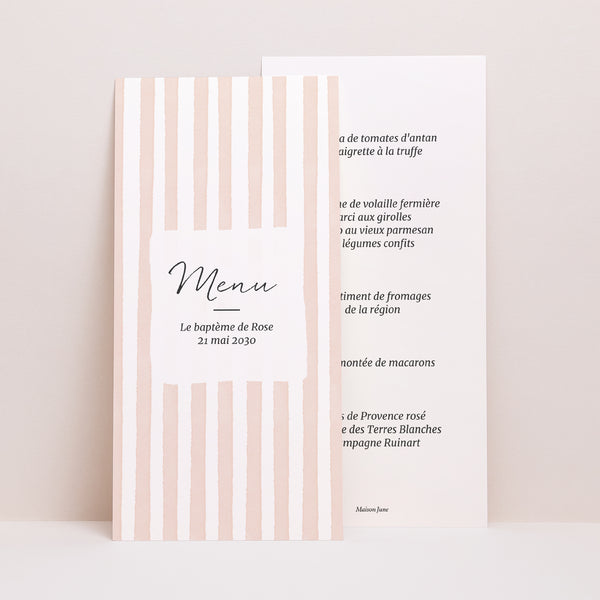 Menu Baptême Panoramique portrait Rayures roses claires II photo