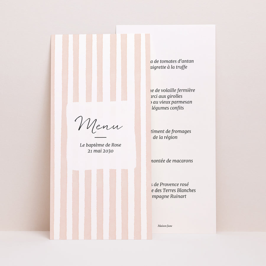 Menu Baptême Panoramique portrait Rayures roses claires II photo