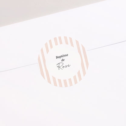 Sticker Baptême Rond Rayures roses claires II photo N° 1