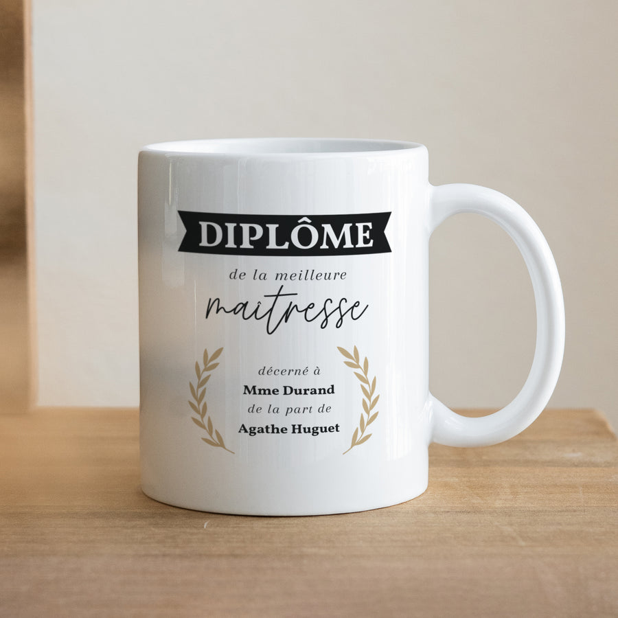 Mug Objets Blanc Diplôme de la meilleure maîtresse photo