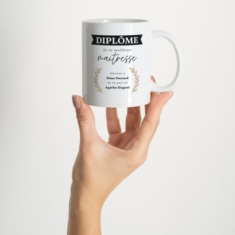 Mug Objets Blanc Diplôme de la meilleure maîtresse