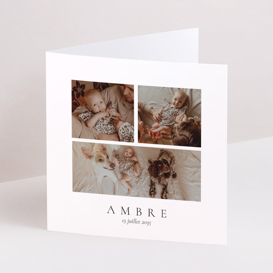 Faire-part Naissance Carré double volet Portrait de naissance photo