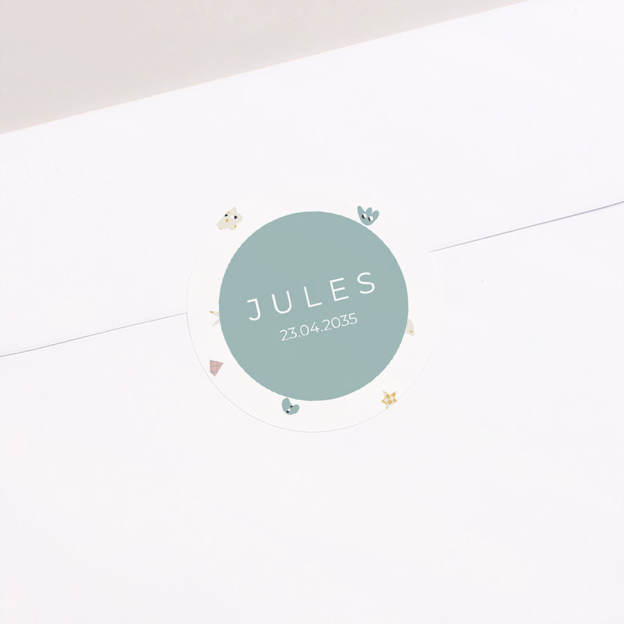 Sticker Naissance Rond Créatures d’Amour photo