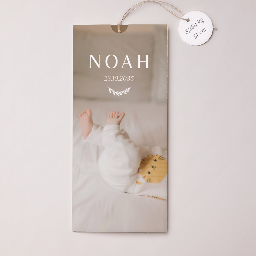 Faire-part Naissance Pochette portrait 2 cartes, étiquette Baby Focus photo