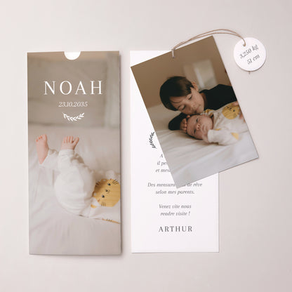 Faire-part Naissance Pochette portrait 2 cartes, étiquette Baby Focus photo N° 3