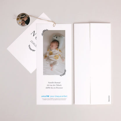 Faire-part Naissance Pochette portrait 2 cartes, étiquette Baby Focus photo N° 4