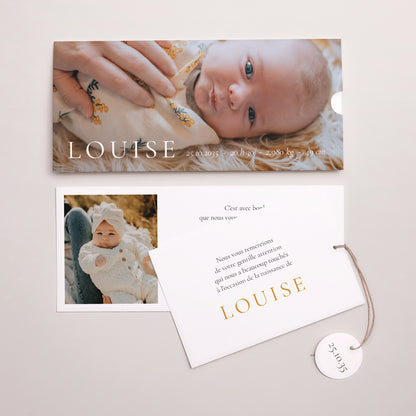 Faire-part Naissance Pochette 2 cartes, étiquette Ton premier éclat photo N° 3
