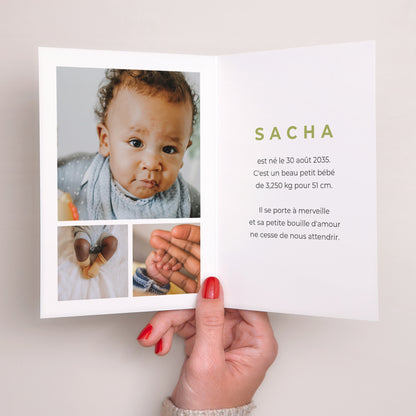 Faire-part Naissance Portrait double volet Le fruit de nos cœurs photo N° 2