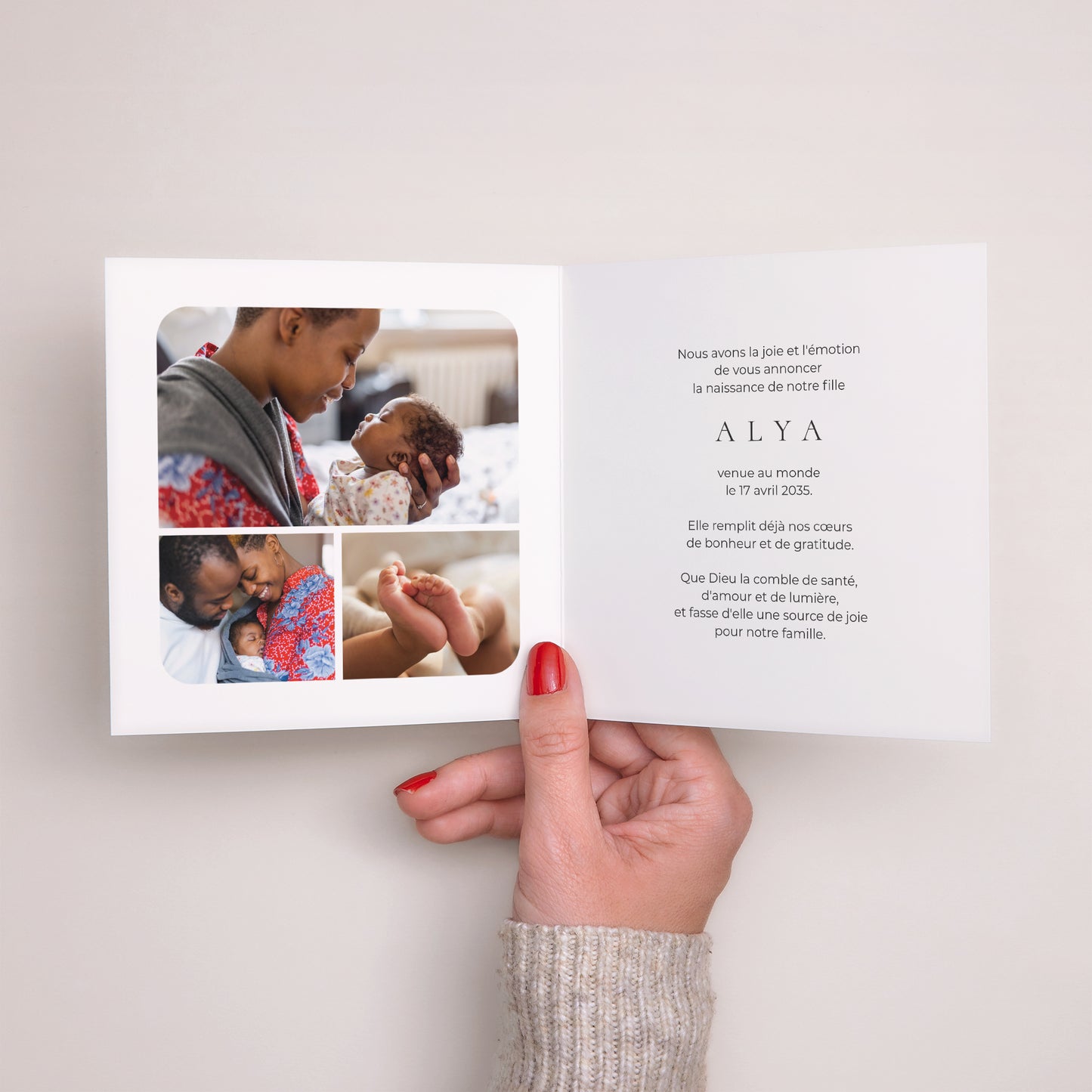 Faire-part Naissance Carré double volet Au cœur de nous photo N° 2