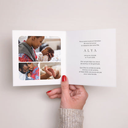 Faire-part Naissance Carré double volet Au cœur de nous photo N° 2