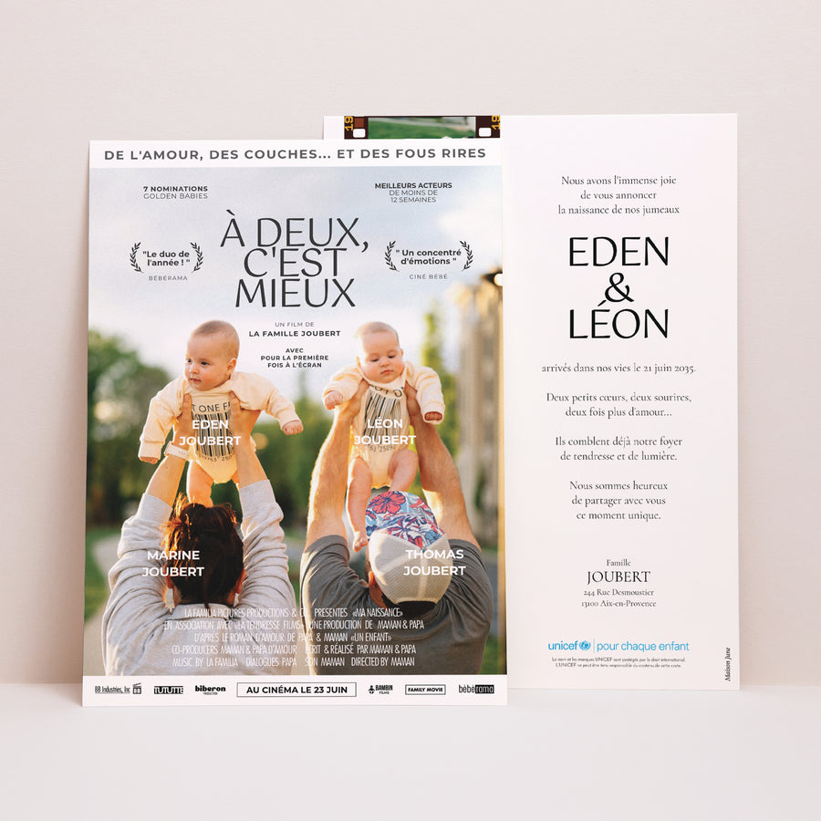 Faire-part Naissance Grand format rectangle À Deux, c’est Mieux ! photo