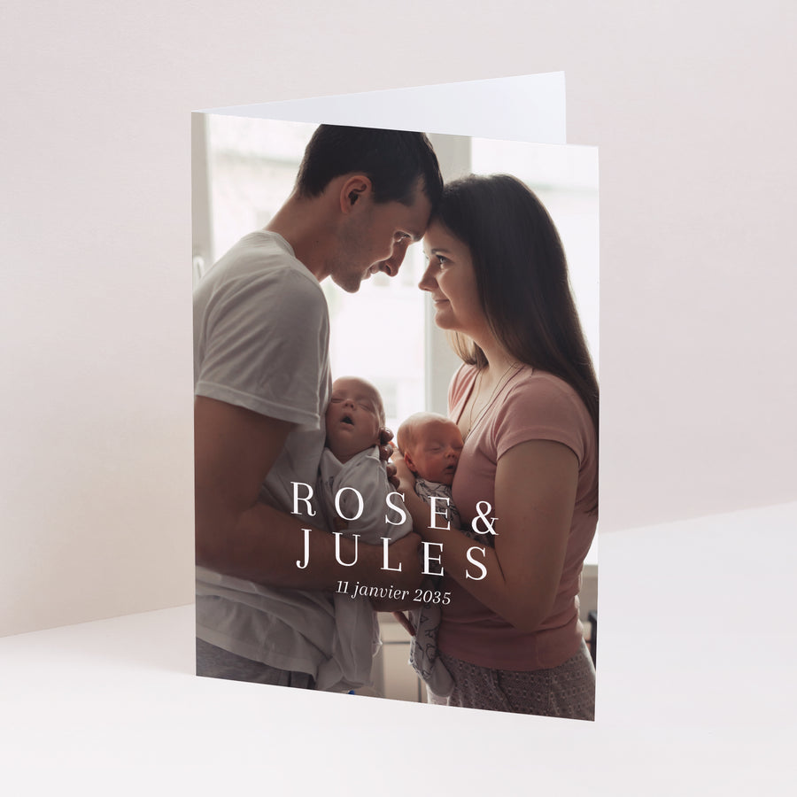 Faire-part Naissance Portrait double volet Double Dose de Bonheur photo