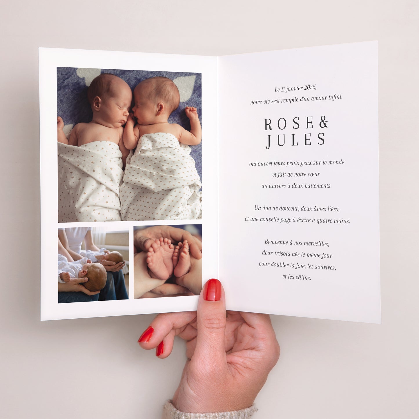 Faire-part Naissance Portrait double volet Double Dose de Bonheur photo N° 2