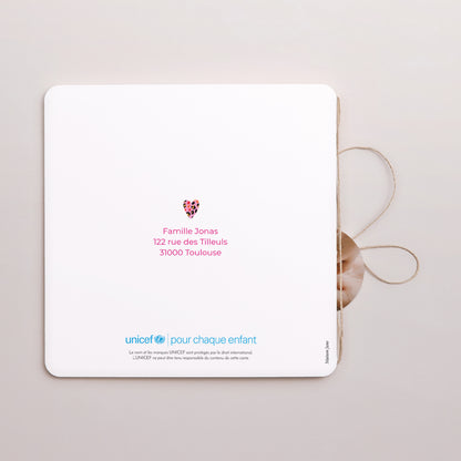 Faire-part Naissance Carré double volet, coins arrondis, étiquette ronde Bébé Léopard photo N° 3