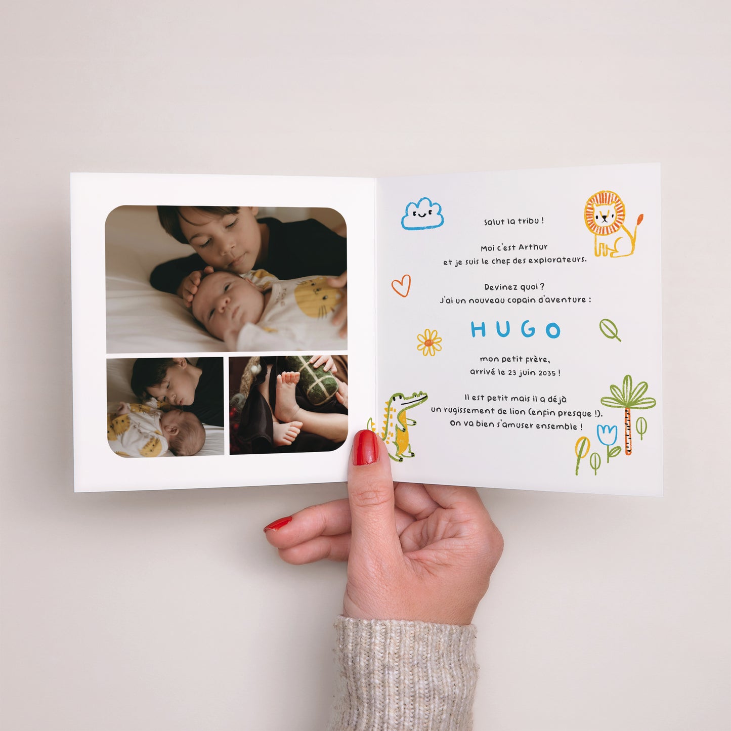 Faire-part Naissance Carré double volet Safari de Bonheur photo N° 2