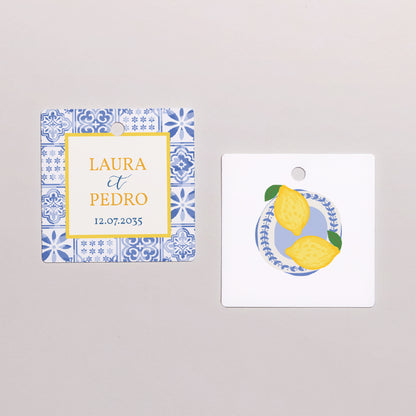 Boîte à dragées Mariage boule avec étiquette carrée Azulejo d’amour photo N° 3