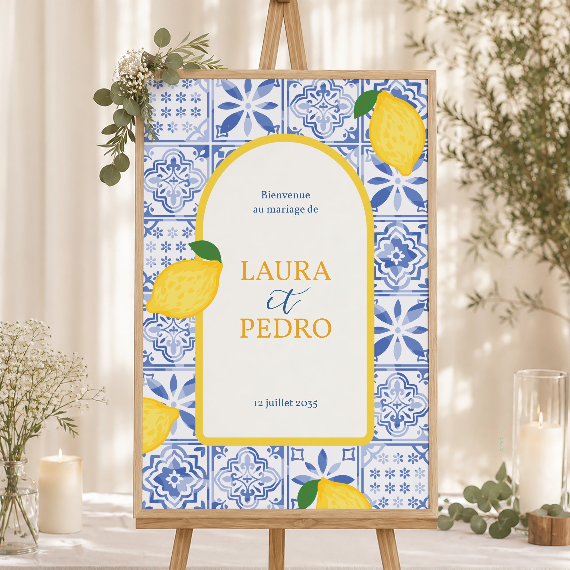 Panneau bienvenue Mariage Portrait 60 x 90 cm Azulejo d’amour photo N° 1