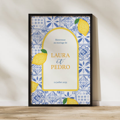 Panneau bienvenue Mariage Portrait 60 x 90 cm Azulejo d’amour photo N° 1