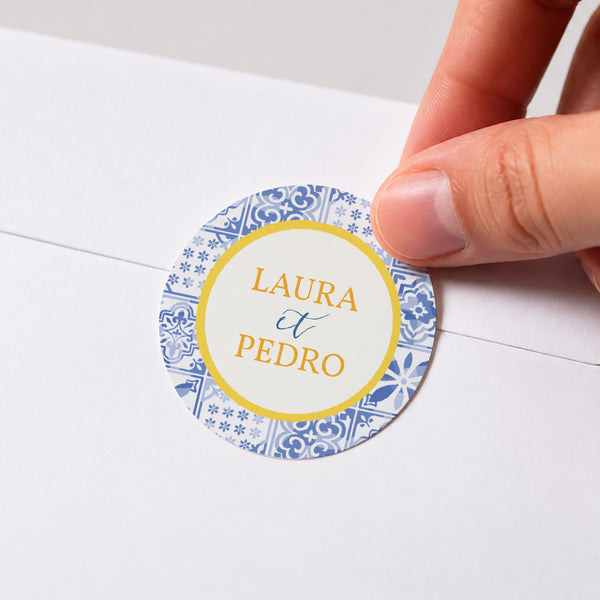 Sticker Mariage Rond Azulejo d’amour photo