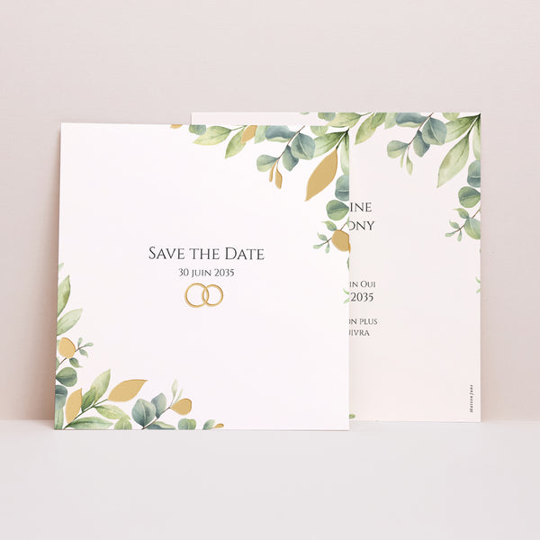 Save the date Mariage Carré Sous l’Éclat des Feuilles photo