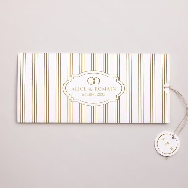 Faire-part Mariage Pochette 2 cartes, étiquette Les Rayures Chics photo
