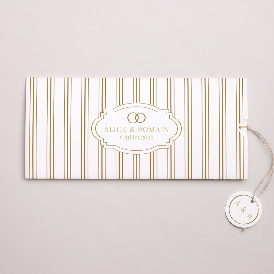 Faire-part Mariage Pochette 2 cartes, étiquette Les Rayures Chics photo