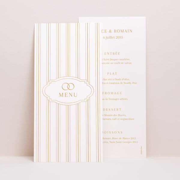 Menu Mariage Panoramique portrait Les Rayures Chics photo