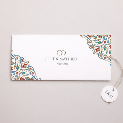 Faire-part Mariage Pochette 2 cartes, étiquette Amour d’Orient photo N° 1